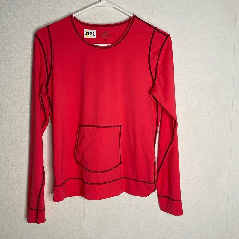 Athleta Shirt Womens Size M/L Coral Rash Guard Kangaroo Pocket UPF Swim Surf Top - Picture 6 of 11